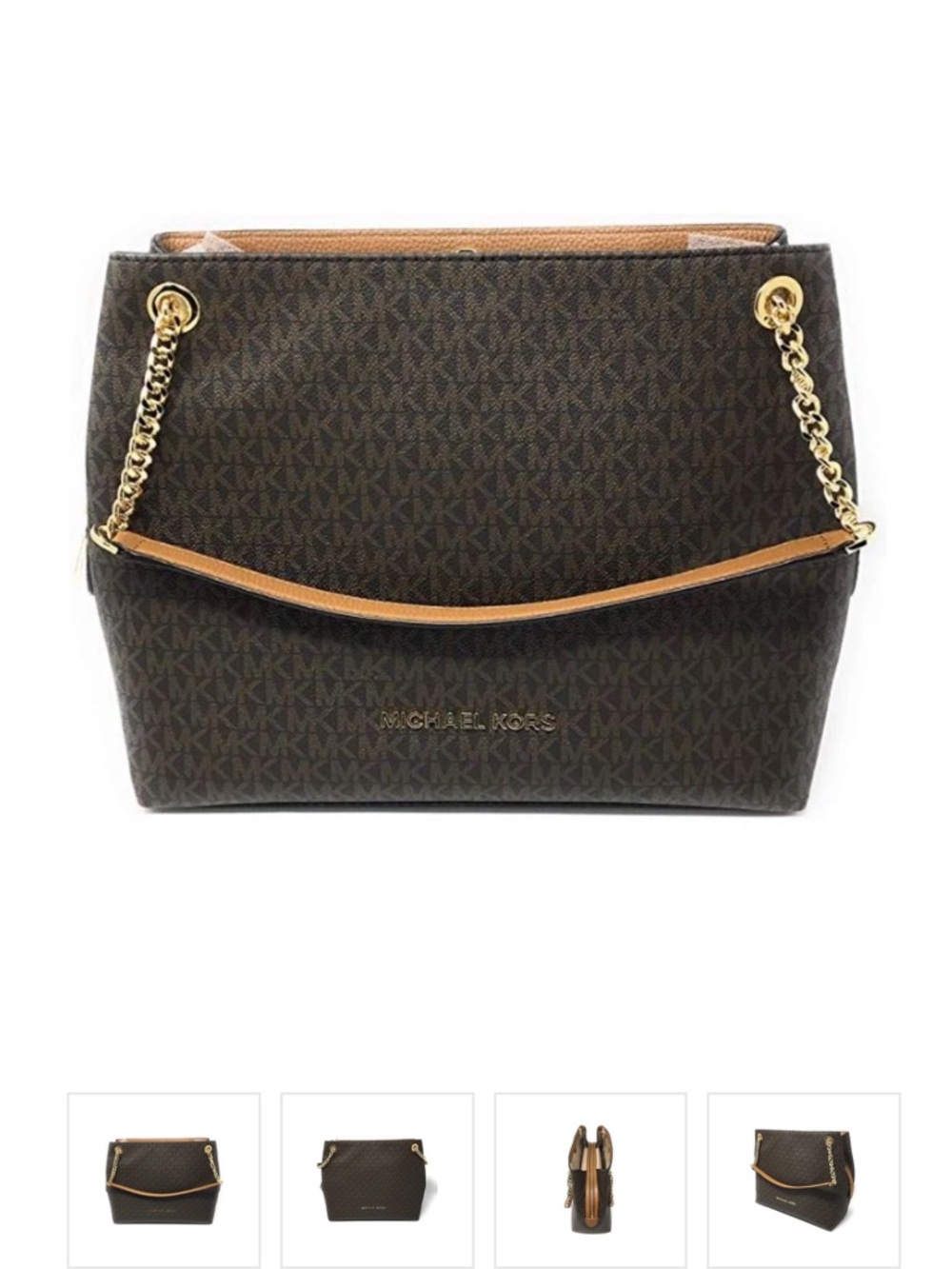 Michael Kors Brown Logo Shoulder Bag with Gold Chain Straps